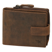 Cienki skórzany portfel męski mały brązowy z kieszonką na zamek Leo