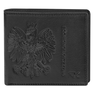 Skórzany portfel męski z orzełkiem slim czarny na karty Eagle