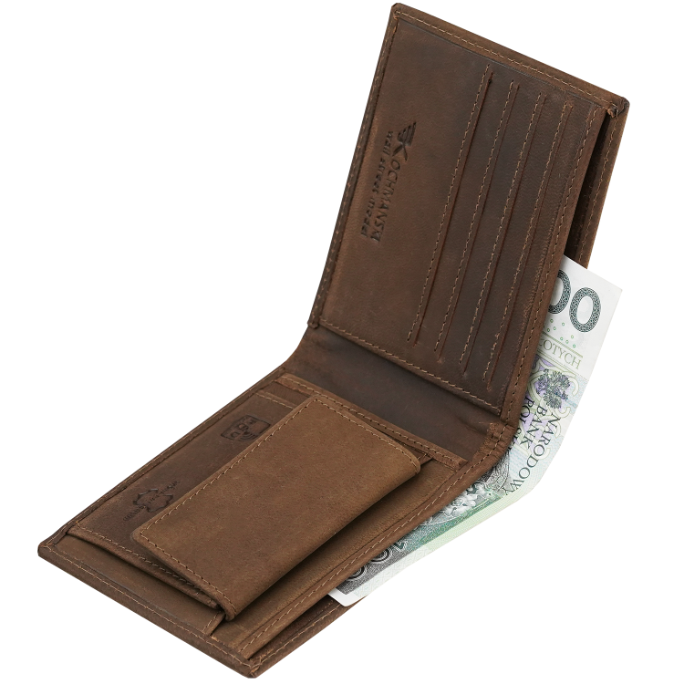 Skórzany portfel męski z wilkiem brązowy bez zapięcia RFID WallStreet 3433 (8).png