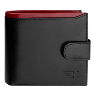 Portfel męski skórzany premium czarno-czerwony na zatrzask SmartPay Carter