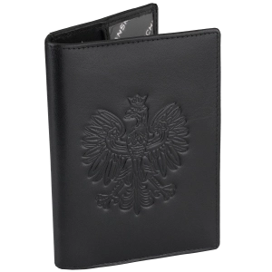 Etui skórzane na paszport czarne okładka z orzełkiem OHIO