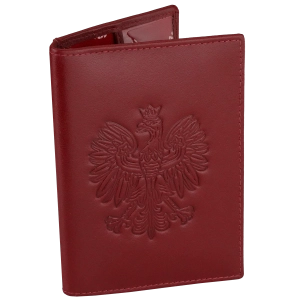Skórzane etui na paszport czerwone z orzełkiem pokrowiec ISLA