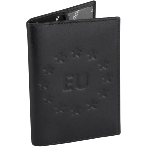 Etui skórzane na paszport czarne pokrowiec z tłoczeniem EU OHIO