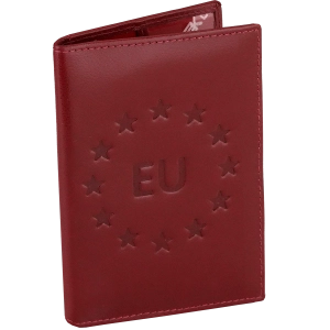 Skórzane etui na paszport czerwony okładka z tłoczeniem EU ISLA