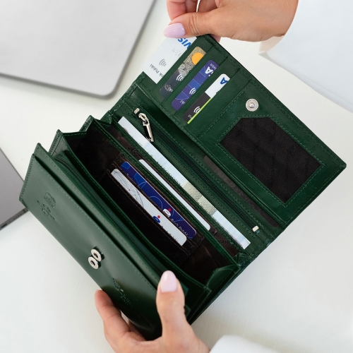 Kochmanski duży damski portfel z dużą ilością kieszeni skórzany zielony RFID Flora 3732 (6).jpg
