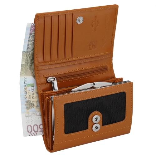 Kochmanski damski portfel brązowy skórzany mały na zatrzask z ochroną RFID Sarah 3633 (8).jpg