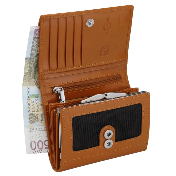 Kochmanski damski portfel brązowy skórzany mały na zatrzask z ochroną RFID Sarah 3633 (8).jpg