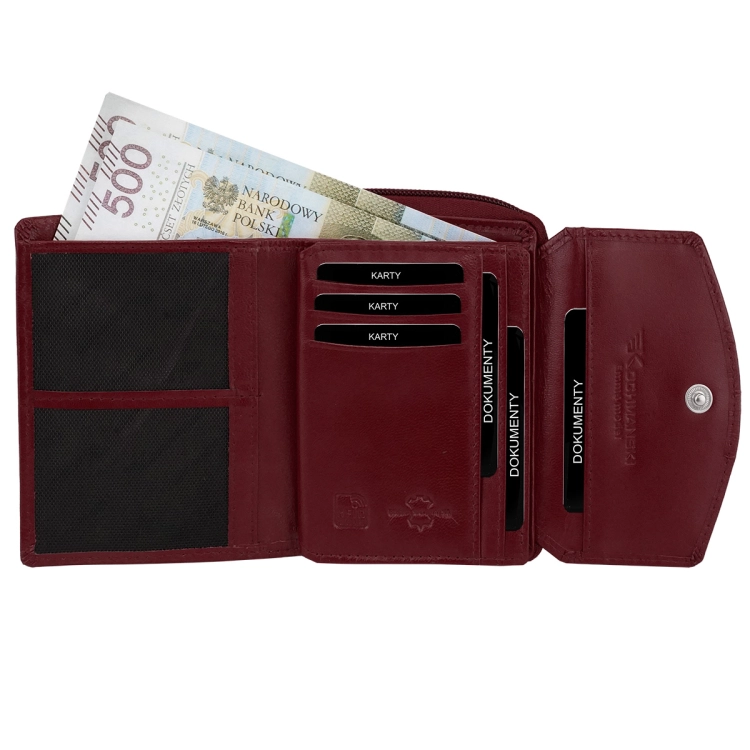 Kochmanski damski portfel bordowy skórzany zasuwany na zamek RFID 3660 (8).jpg