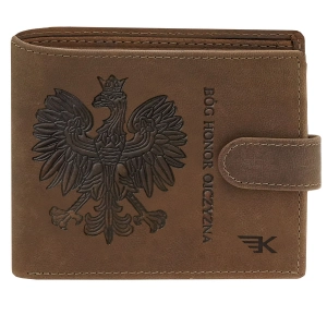 Skórzany portfel męski brązowy z ołem poziomy Eagle RFID