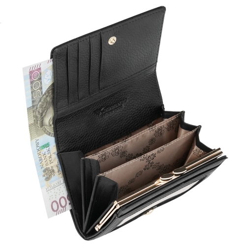 Damski portfel skórzany czarny z biglem wewnątrz skóra saffiano Kochmanski 3756 (6).jpg