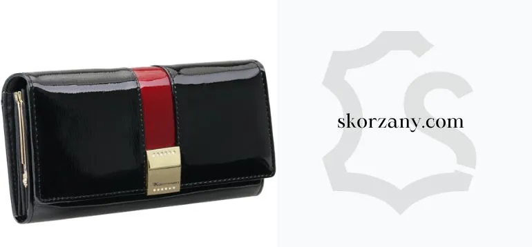 Portfel damski skórzany czarny lakierowany premium 4826